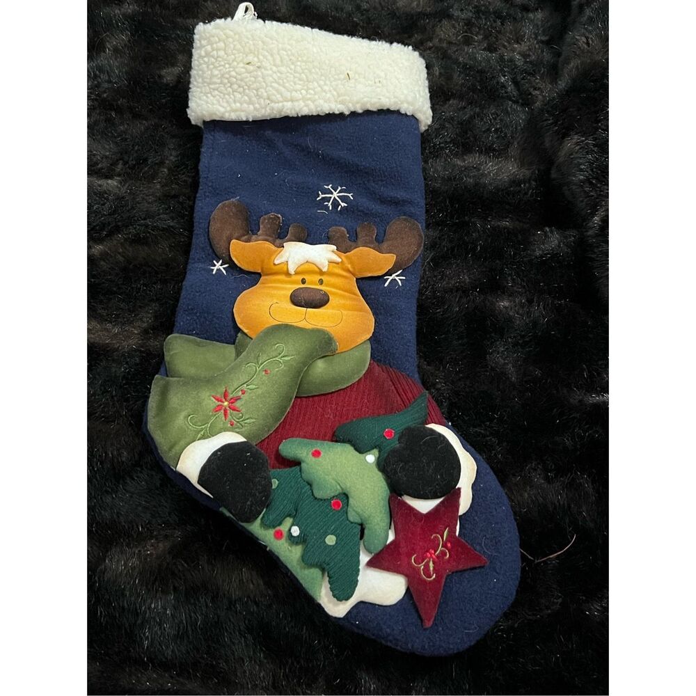 Prima creations Christmas 2012 Rudolph Christmas stocking 3D look Blue 20"